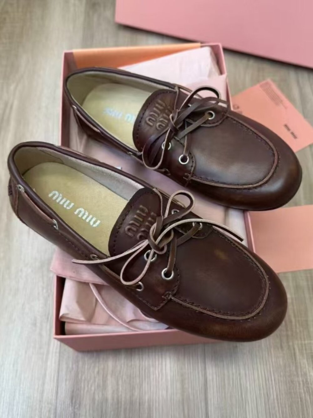 Miu Miu Vintage Brown Leather Boat Shoes